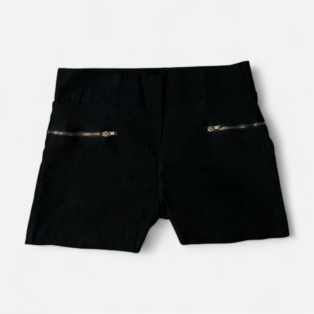 〽️ Charlotte Russe Dressy Mini Shorts~Women’s Sz Sm~Black w/ Gold Zipper Accents - Picture 1 of 6
